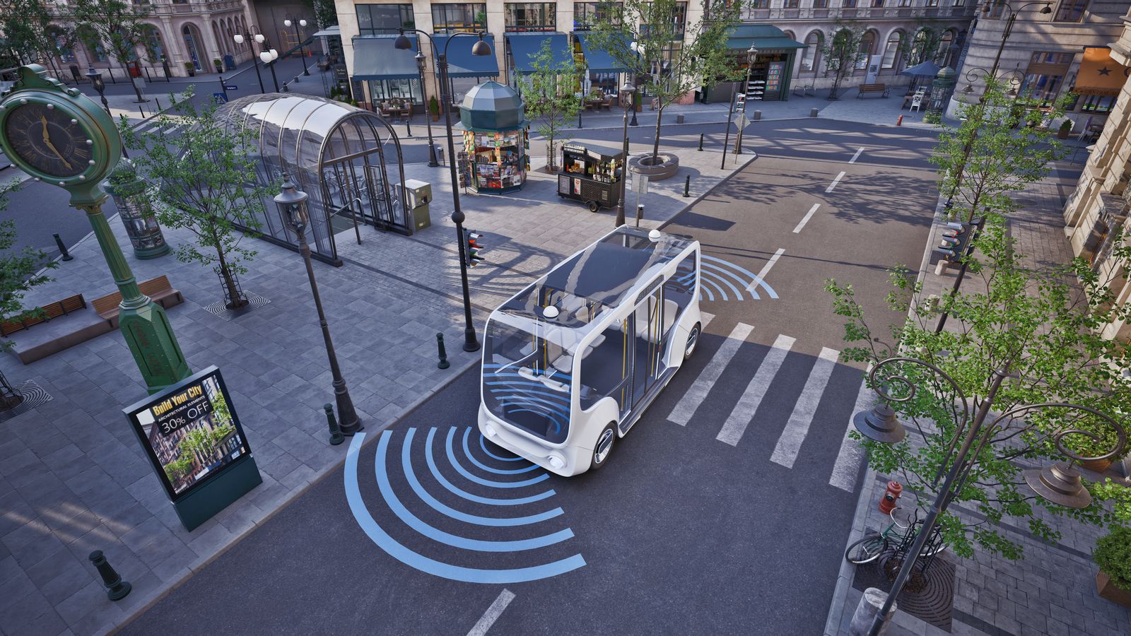Navia autonomous electric shuttle operating on a campus route